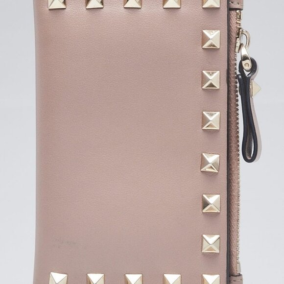Valentino Beige Leather Rockstud Bi-Fold Compact Wallet - Picture 1 of 9